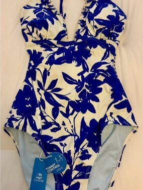 Cupshe Wild Blossom Monokini Blue Floral Tummy Control One-Piece Swimsuit